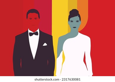 wedding couple pop art vector illustration, colorful art of a wedding couple