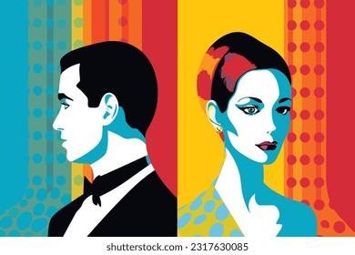 ilustración vector de arte pop de pareja de boda, arte colorido de una pareja de novios