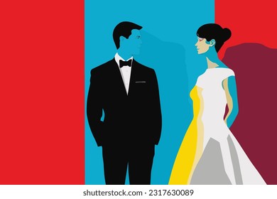 Hochzeitspaar Pop-Art Vektorgrafik, bunte Kunst eines Hochzeitspaar