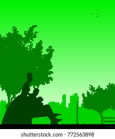 Wedding couple posturing in park silhouette. Layered vector illustration