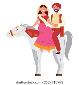 wedding couple riding hindu horse isolated