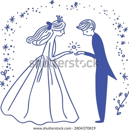 Wedding couple ring exchange doodle illustration