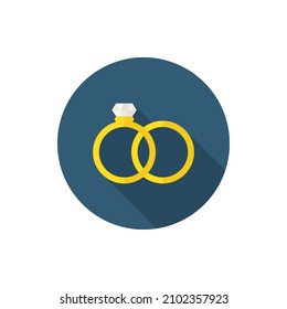 wedding couple rings vector icon, flat design, long shadow
