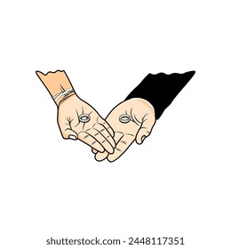 wedding couple showing wedding rings vector illustration