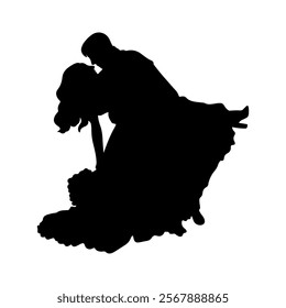 Wedding couple silhouette cartoon, digital art illustration.