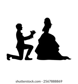 Wedding couple silhouette cartoon, digital art illustration.