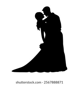 Wedding couple silhouette cartoon, digital art illustration.