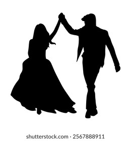 Wedding couple silhouette cartoon, digital art illustration.