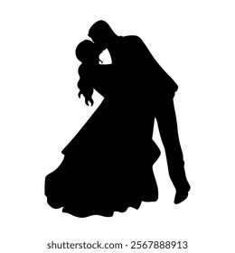 Wedding couple silhouette cartoon, digital art illustration.