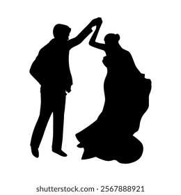 Wedding couple silhouette cartoon, digital art illustration.