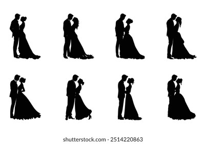 Wedding Couple Silhouette Clipart Bundle, Loving Couple Silhouette Vector Art Set