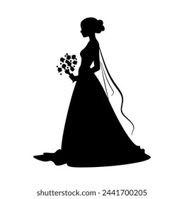 Wedding Couple Silhouette Image side view isolated