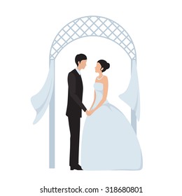 Wedding couple. Silhouette on the background of a wedding arch.