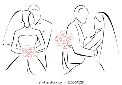 Wedding couple silhouette set illustration