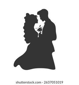 Wedding Couple Silhouette Vector, Couple Black Clipart isolated on a white background