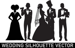 Wedding Couple Silhouette Vector, Romantic Wedding Silhouette, Wedding Silhouette Clipart, Cute Couple Silhouette.
