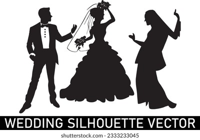 Wedding Couple Silhouette vector, Romantic wedding silhouette, Wedding silhouette clipart, Cute couple silhouette.