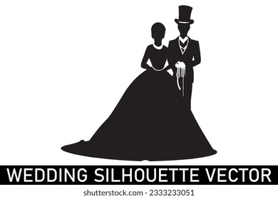 Wedding Couple Silhouette vector, Romantic wedding silhouette, Wedding silhouette clipart, Cute couple silhouette.