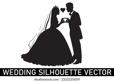 Wedding Couple Silhouette vector, Romantic wedding silhouette, Wedding silhouette clipart, Cute couple silhouette.