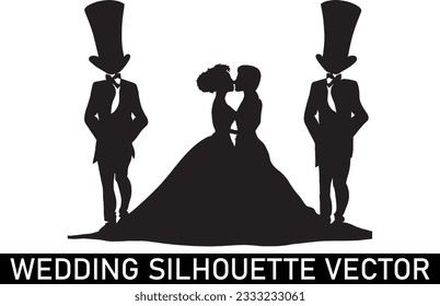 Wedding Couple Silhouette vector, Romantic wedding silhouette, Wedding silhouette clipart, Cute couple silhouette.