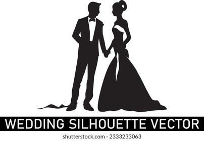 Vector de silueta de pareja de bodas, silueta de bodas románticas, clíparte de silueta de bodas, silueta de pareja de bodas.