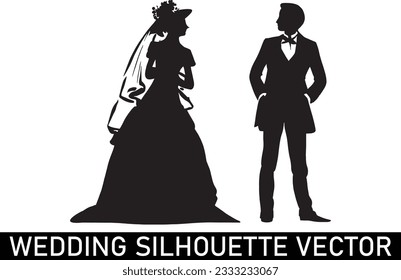 Wedding Couple Silhouette vector, Romantic wedding silhouette, Wedding silhouette clipart, Cute couple silhouette.