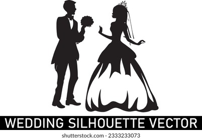 Wedding Couple Silhouette vector, Romantic wedding silhouette, Wedding silhouette clipart, Cute couple silhouette.