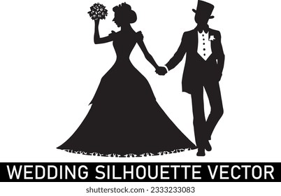 Wedding Couple Silhouette vector, Romantic wedding silhouette, Wedding silhouette clipart, Cute couple silhouette.