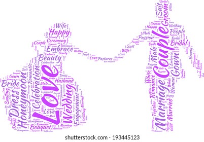 wedding couple silhouette vector tag cloud - marriage concept