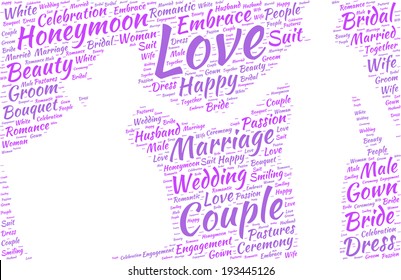 wedding couple silhouette vector tag cloud - marriage concept