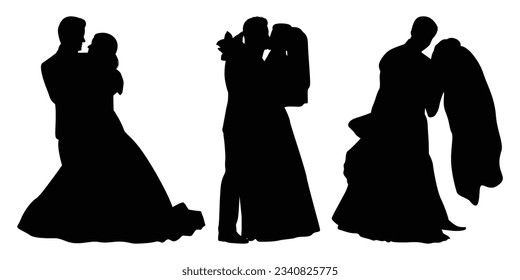 Wedding couple silhouettes vector illustration