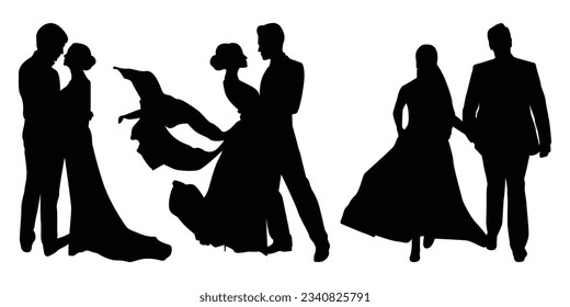 Wedding couple silhouettes vector illustration