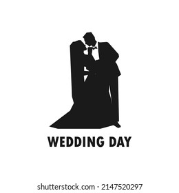 Wedding couple simple black vector silhouette illustration.