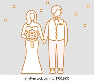 Wedding couple with soft pink color. Wedding invitation card illustration. Holding hands together.isotype/pictogram style