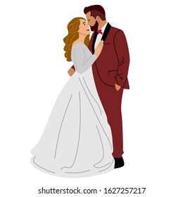 Wedding couple stand, flat style vector illustration isolated on white background