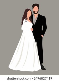  wedding couple in standing pose illustration for save the date and wedding e-invite cards