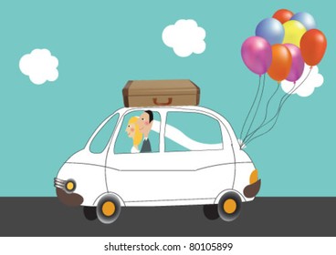 Wedding couple traveling around