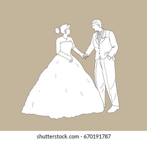 wedding couple vector drawn