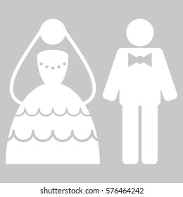 Wedding Couple vector icon symbol. Flat pictogram designed with white and isolated on a silver gray background.