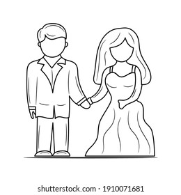 Wedding couple vector illustration, isolated linear style pictogram 