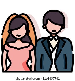 Wedding couple vector illustration in line color design