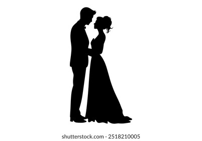 Wedding Couple Vector Silhouette, Couple Black Silhouette Clipart