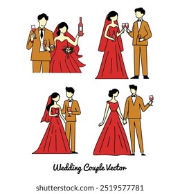 wedding couple wine toasting illustration vector graphic