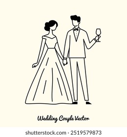 wedding couple wine toasting illustration vector graphic