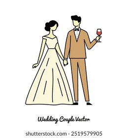 wedding couple wine toasting illustration vector graphic