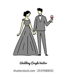 wedding couple wine toasting illustration vector graphic