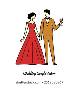 wedding couple wine toasting illustration vector graphic