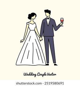 wedding couple wine toasting illustration vector graphic