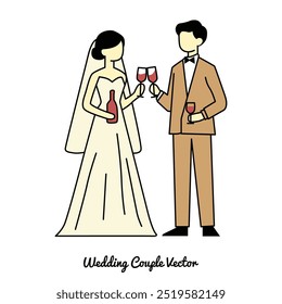 wedding couple wine toasting illustration vector graphic