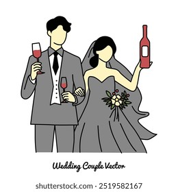 wedding couple wine toasting illustration vector graphic